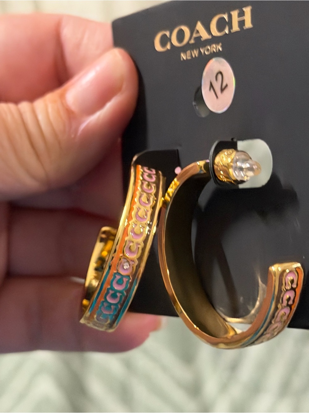 Coach Signature C Enamel Hoop Earrings